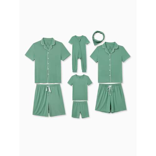 Family Matching Bamboo Pajamas Buttery Soft Bamboo Viscose PJs for Men Women Kids Toddler Baby, Solid Color Short Sleeve Shirt & Shorts Sleepwear Green