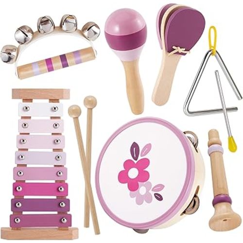 BUYGER Musical Instruments Set, Wooden Montessori Baby Percussion Instruments Toys for Toddler 1 2 3+ Yeas Olds Preschool Educational Birthday Gift for 3 4 5+ Year Old Kids Boys Girls