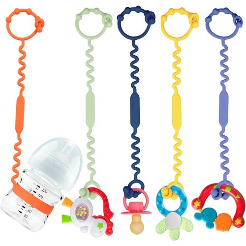 Toy Straps for Baby, 5 Pack Silicone Toy Straps for Stroller, Toy Safety Straps for Toy, Sippy Cup Straps, Adjustable Toy Holder for Stroller, High Chair - BPA Free