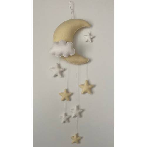 Wool Felt Moon and Stars Nursery Wall Hanging