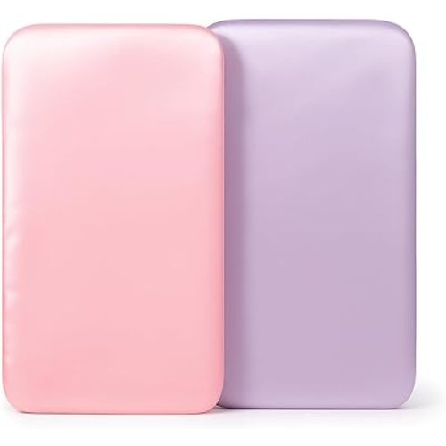 Satin Bassinet Sheet 2 Pack, Great for Baby Hair, Soft Silk Feeling Sheet for Rectangle Cradle Bassinet Mattress Pad, for Girls Gift Newborn and Infant(Pink & Purple)