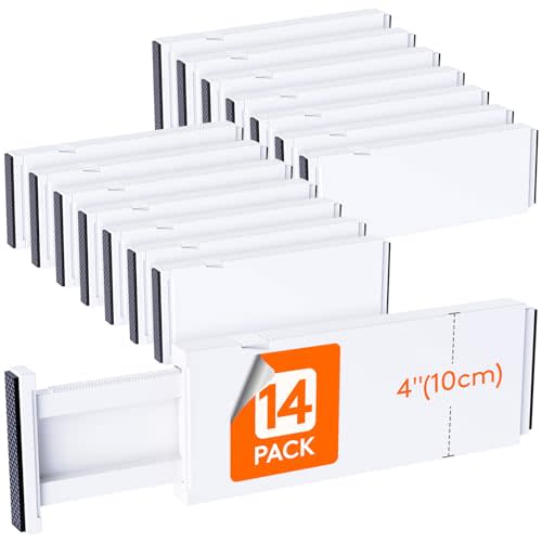 Lifewit 14 Pack Drawer Dividers for Clothes, 10.9-16" Adjustable Drawer Organizers, 4" High Plastic Expandable Drawer Separators in Bedroom/Office/Bathroom/Kitchen Storage, White