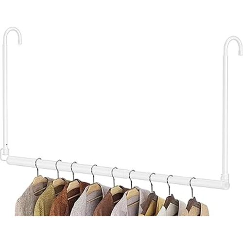Hanging Closet Rod, Adjustable Height & Width Closet Rods for Hanging Clothes-Closet Extender Hanging Rod Space-Maximizing Design Suitable for Hanging and Drying Clothes, White