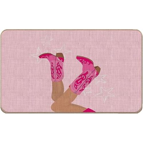 Western Door Mat,Pink Cowgirl Boots Front Door Mat Indoor Outdoor Entrance,Western Cowgirl Hot Pink Preppy Dorm Room Decor,17"X30"