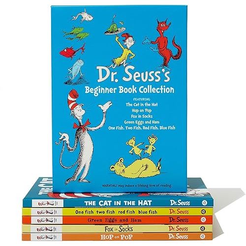 Dr. Seuss's Beginner Book Boxed Set Collection: The Cat in the Hat; One Fish Two Fish Red Fish Blue Fish; Green Eggs and Ham; Hop on Pop; Fox in Socks Hardcover – Box set, September 22, 2009