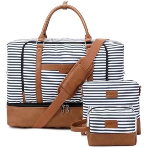 Weekender Bag, Large Travel Duffel Bag for Women, Carry on Overnight Bag with Shoe Compartment and Toiletry Bags