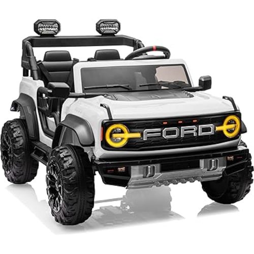 Licensed Ford Bronco Raptor 24V 2 Seater Kids Ride on Toys, Battery Powered Electric Ride on Car, Remote Control Electric Car w/Led Lights, Music, High Low Speed (24V, White)