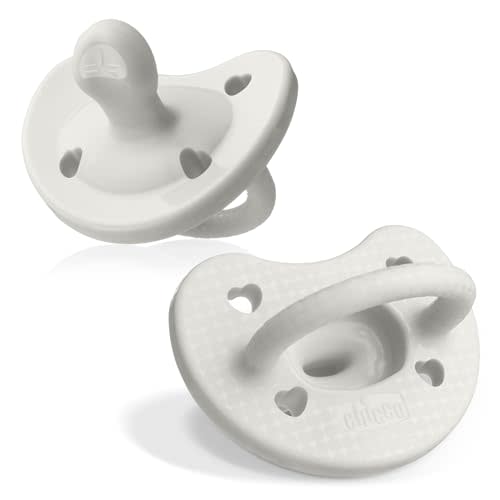 Chicco PhysioForma Luxe Silicone One Piece Pacifier for Babies Aged 0-6m | Fashion Textured Shield | BPA & Latex Free| Reusable Sterilizing Case| Pearl Grey, 2pk