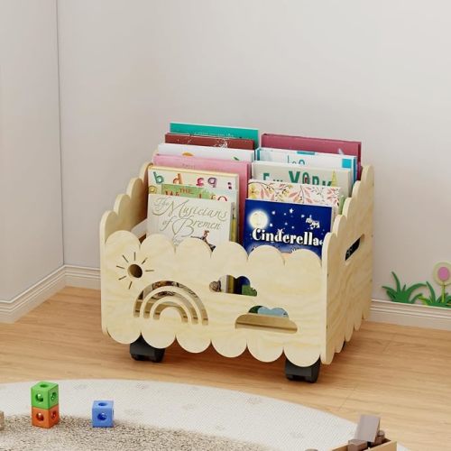 Wood Kids Bookshelf, Montessori Bookshelf, With 2 Adjustable Dividers, Suitable Kids Rooms, Nursery & Classroom, Kids Bookshelf And Toy Storage, Toddler Book Rack, Nursery Book Shelves, Kids Bookcase