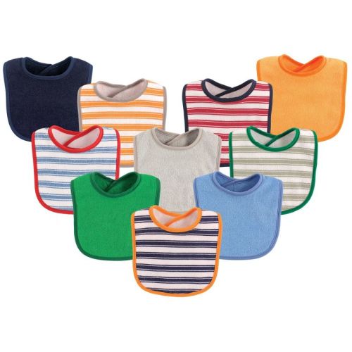 Baby Boy Cotton Terry Bibs 10pk - Boy Stripe