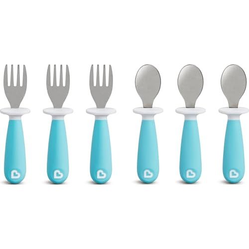 Munchkin® Raise™ Toddler Fork and Spoon Utensil Set, Rest Keeps Tip Off Table, BPA Free, 6 Pack, Blue