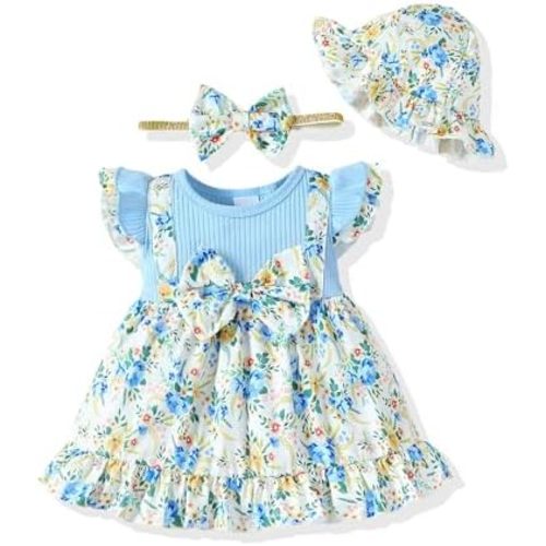 SUNNY PIGGY Baby Girl Clothes Newborn Infant Flower Girl Dresses Summer Outfit 0 3 6 9 12 18 24 Months Overall Skirt Set