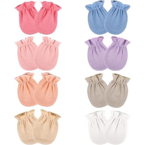 8 Pairs Baby Mittens Newborn No Scratch, Cotton Infant Gloves 0-6 Months