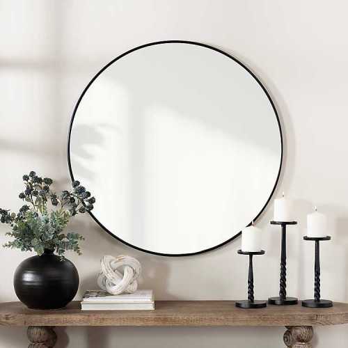 Black Nouveau Linear Round Mirror | Kirklands Home