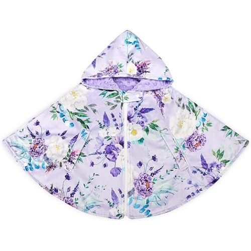 Toddler Car Seat Poncho, Carseat Cover for Baby Girl, Warm Kids Hooded Poncho Coat, Soft & Comfortable Car Seat Blanket for Babies, Purple Floral