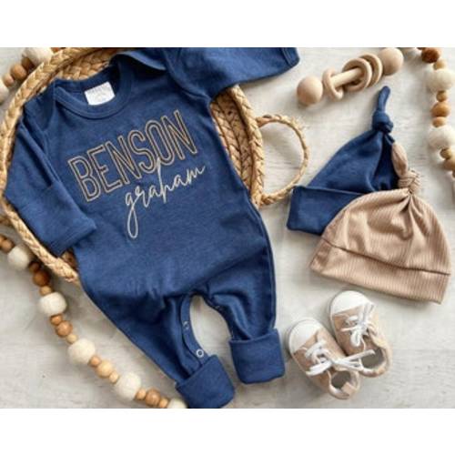 Personalized Navy, Blue, and Beige Newborn Footie Outfit, Take Home Baby Boy Outfit, Hospital Outfit for Boy - Etsy