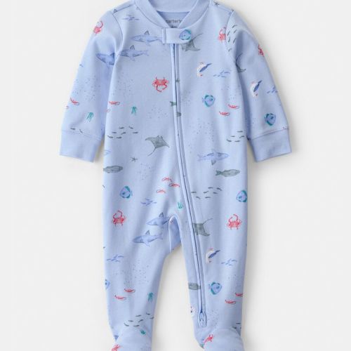 0-3m 100% Cotton Zip Sleeper - Blue