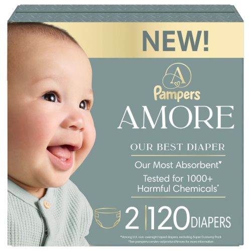 Amore by Pampers Diapers Enormous Pack - Size 2 - 120ct: 12 to 22 lbs Diaper Weight Range, Disposable