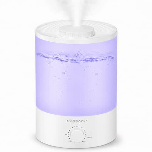 MegaWise Healthy Top-Refill Cool Mist Humidifiers for Bedroom, 24dB Ultrasonic Air Vaporizer with Water Filter for Baby [PP Material], Colorful Night Light,1 Gal Essential Oil Diffuser, Auto Shut Off