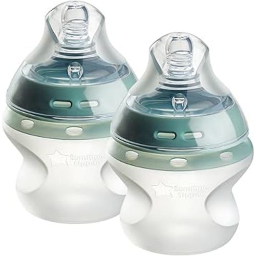Tommee Tippee Natural Start Anti Colic 5 oz BPA Free Silicone Baby Bottles, 0+ Months, Silicone Feels Like Mother's Skin, Slow Flow Breast-Like Nipple, Clear, Pack of 2