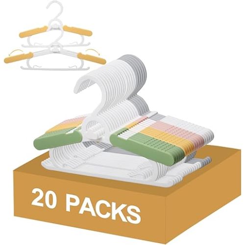 20 Pack Baby Clothes Hangers, 11-15" Adjustable Non-Slip Thickened Kid Hangers for Nursery Closet Toddlers Infant Children to Teenager (Multicolor)