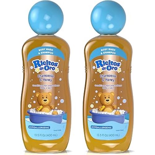 Ricitos de Oro 2 in 1 Baby Shampoo and Body Wash | Ideal for Newborns & Toddlers, Sensitive Skin, Mild Scent, Chamomile & Honey, Tear-Free, Hypoallergenic, No Harsh Ingredients, 13.5 Fl Oz, 2-Pack