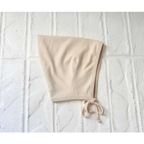 Baby Bonnet: Pale Taupe  Ribbed Stretchy Knit Pixie Hat