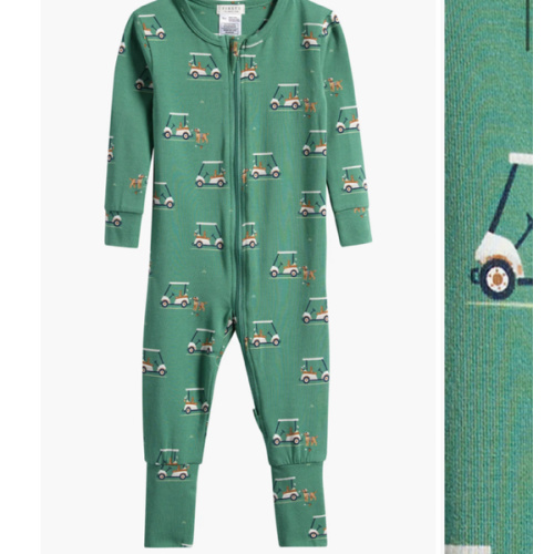 Golf Carts on Spruce Fitted Stretch Organic Cotton Blend Convertible Footie Pajamas