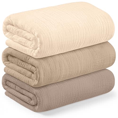 3pk Muslin Swaddle Blankets for Newborns Boys, Girls (Ecru, 47x47) | Large Cotton Muslin Baby Blanket, Nursery Swaddling, Neutral, Soft, Breathable, Light Infant Baby Receiving Blanket
