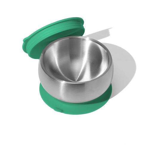 Avanchy Baby Bowls with Suction and Storage Lids Set. Babies Kids Toddler Boys Girl First Food Feeding. Fits Feeding High Chair Table. Stainless Steel, Green