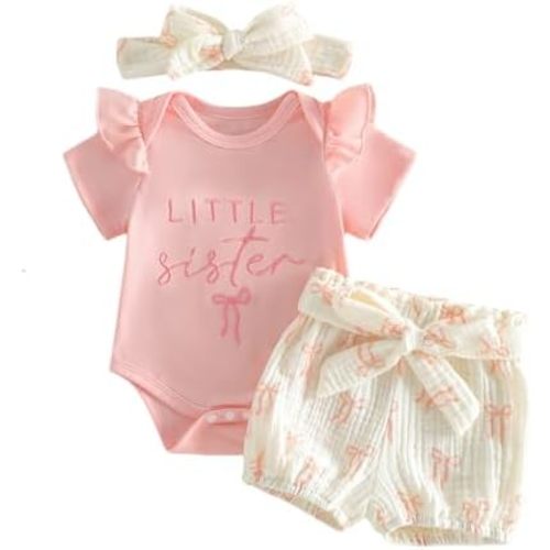Kaipiclos Newborn Infant Girl Clothes Rib Knit Romper Daisy Print Shorts Headband Baby Summer Clothes 0 3 6 12 18 24 Months