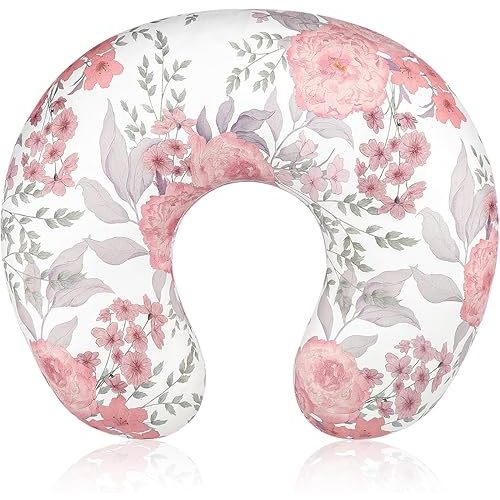 Nursing Pillow Cover, Breastfeeding Pillow Cover Stretchy Removable Feeding Pillowcase for Newborn, Ultra Soft and Comfortable Nursing Pillow Slipcover for Baby Girls Boys, Pink Floral