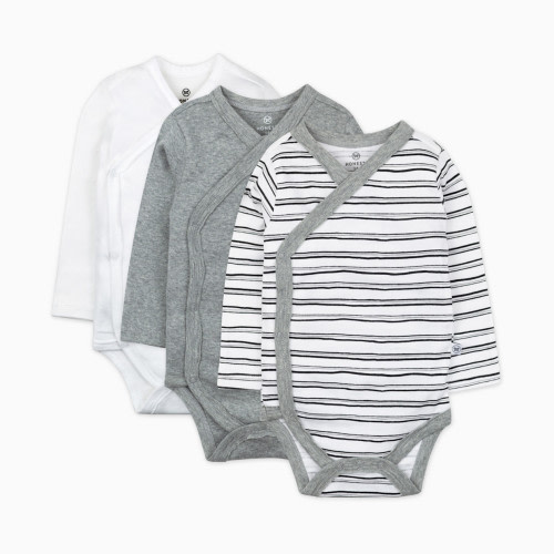 Honest Baby Clothing 3-Pack Organic Cotton Long Sleeve Side Snap Bodysuits - Sketchy Stripe, 3-6 M