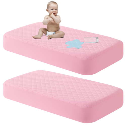 Ntbay 2 Pack Quilted Toddler Waterproof Fitted Sheets, Ultra Soft Breathable Crib Mattress Protectors with Deep Pocket, 28" x 52", Pink