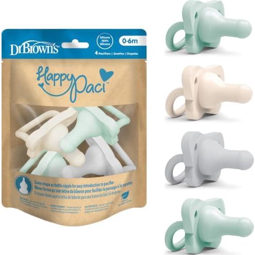 Dr. Brown's HappyPaci Baby Pacifier, Gray, Green, Ecru, 0-6m, 4-Pack