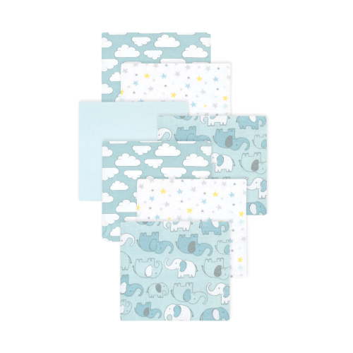 Little Treasure Hudson Baby Boys Cotton Poly Flannel Receiving Blankets 7-Pack, Mint New Elephant, 30x30 inches