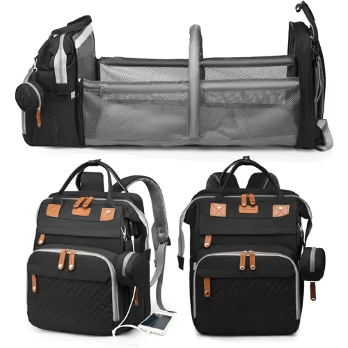 Jeryswet Baby Diaper Bags with Changing Station, Waterproof Large Capacity Diaper Bag Backpack for Moms Dads with USB Charging Port and Stroller Straps, Baby Shower Gifts, Black