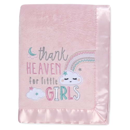 Baby Essentials Newborn and Infant Baby Girls Satin Trim Thank Heaven for Little Girls Blanket for Sleep, Lounge, Naps, Cuddling, Swaddling, Crib and Stroller