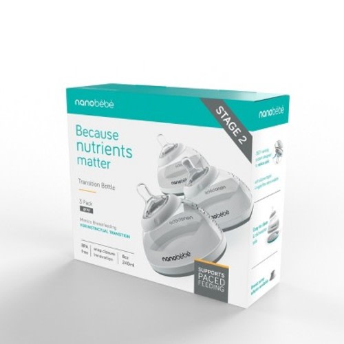 Nanobebe Stage 2 Transition 3pk Baby Bottle 8oz - Gray