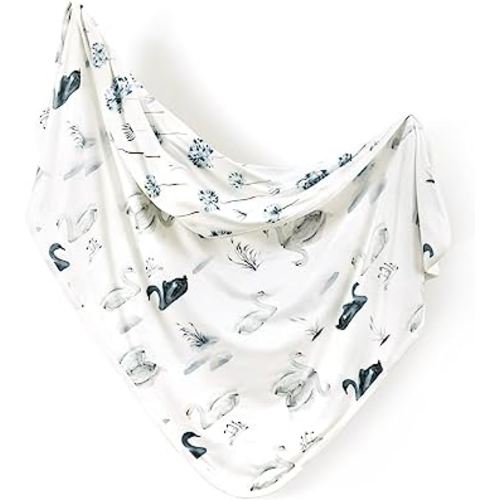 GRSSDER Baby Blankets Super Soft Jersey Knit Swaddle Blanket for Baby Girls and Boys, Double Layer Receiving Blankets 34 x 44 Inches Extra Large for Baby Show Gift, Pretty Swan/Dandelion Pattern