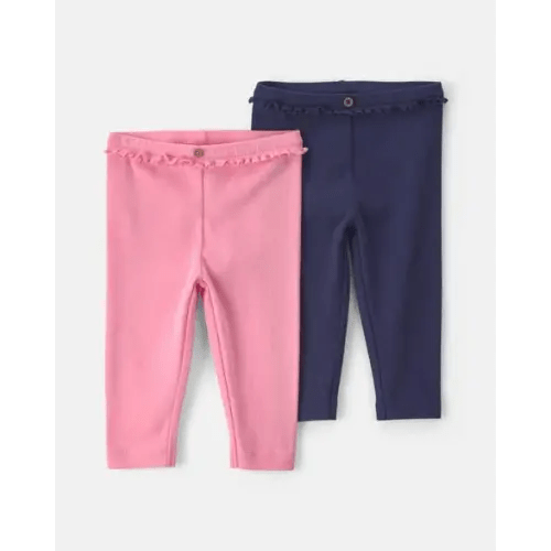 Baby Girl 2-Pack Cotton Pull-On Pants - Pink/Navy Blue | Carter's