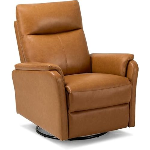 COLAMY Leather Swivel Recliner Chair with Footrest, High Back with Double-Layer Cushion, Glider Recliner for Nursery & Living Room, Bedroom, Camel