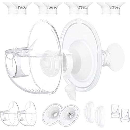 Two Complete Sets Compatible with Momcozy M5 Breast Pump Replacement Parts, 24mm Collection Cup and 15/17/19/21mm 8pcs Flange Size Kit for M5 only, not Other Models