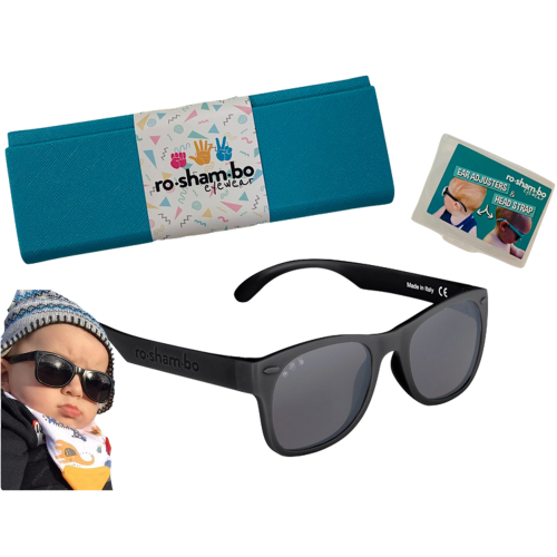 Roshambo Baby Polarized Baby Shades with Strap and Case - Black, 0-24 M