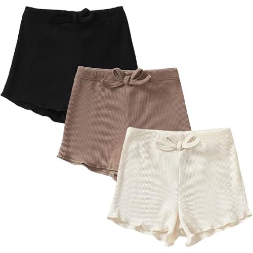 SOBOWO Toddler Girl Shorts Ribbed 3 Pack Baby Girls Solid Soft Elastic Waist Casual Playing Shorts Summer Short Pants