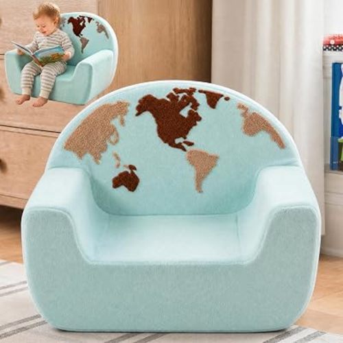 Kids Chair Comfy, Snuggly-Soft Toddler Armchair, Cuddly Kids Foam Chair for Boys and Girls, Portable Toddlers Reading Chairs, Toddler Chairs Comfy 1-3 Years Old, Colorful US Map Design, Blue