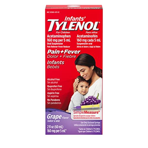 Infants' Tylenol Oral Suspension Liquid Medicine with Acetaminophen, Baby Fever Reducer & Pain Reliever for Minor Aches & Pains, Sore Throat, Headache & Toothache, Grape Flavor, 2 fl. oz