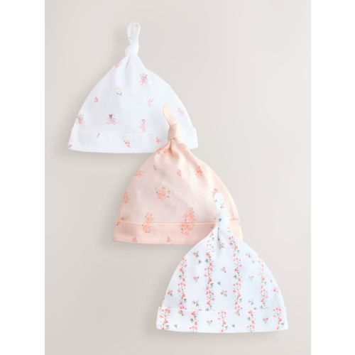 Pink/White Tie Top Baby Beanies 3 Pack (0-12mths)