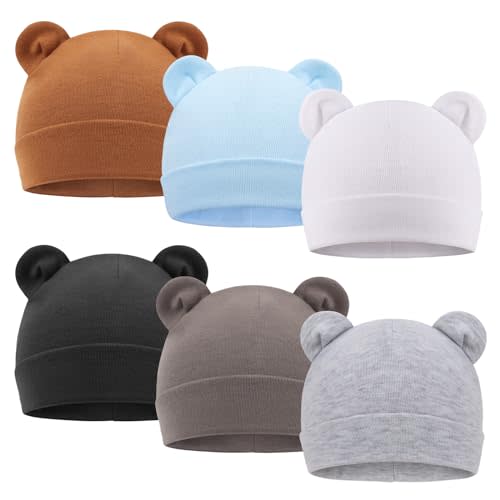 DRESHOW BQUBO 6 Pack Baby Beanie Hats for Unisex Infant Toddler Cotton Beanie Newborn Hospital Hat for Boys Girls 0-6 Months