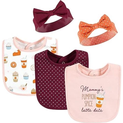 Hudson Baby Unisex BabyCotton Bib and Headband or Caps Set